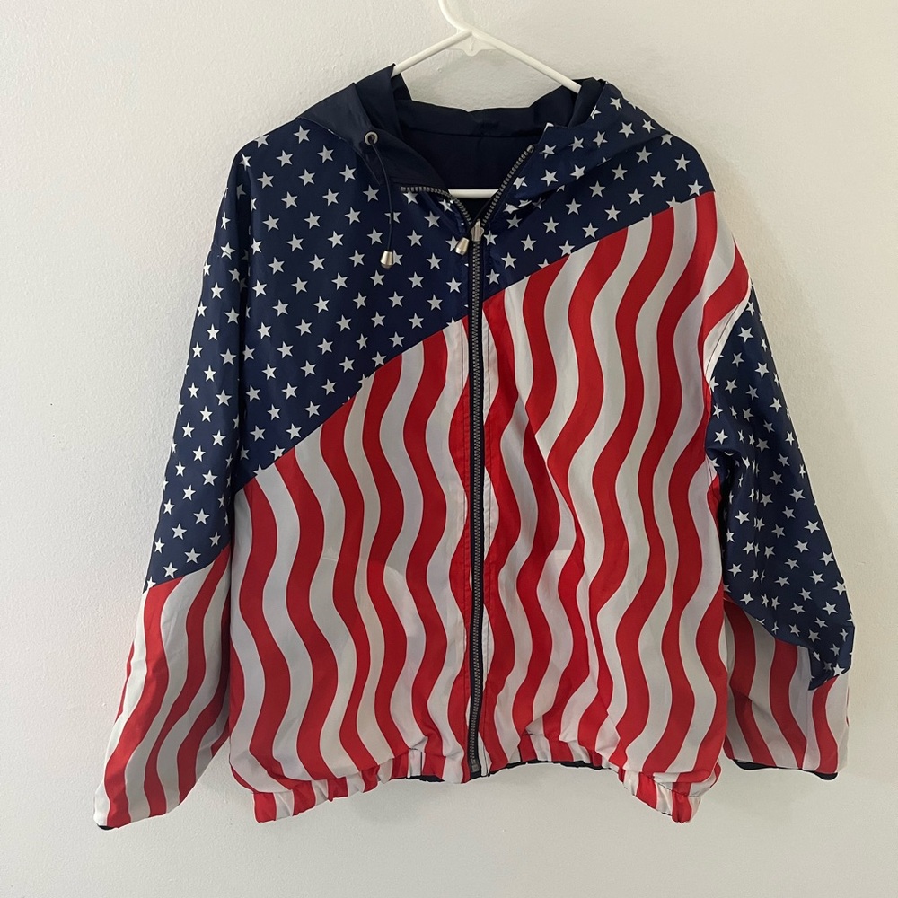 Weather Tamer American Flag Hooded Rain Jacket, Size: Large